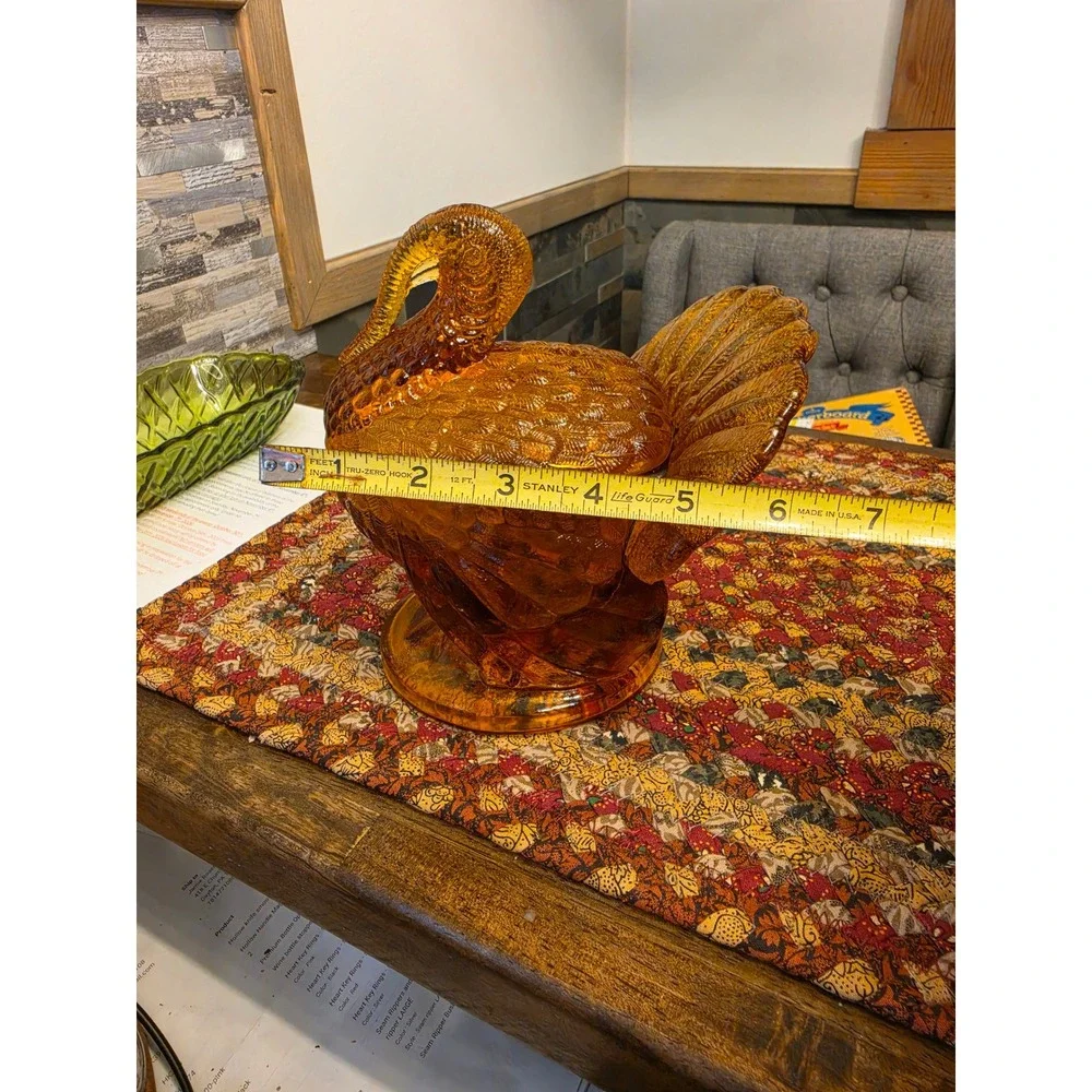 L.E. Smith Amber Glass Turkey Dish Vintage Lidded Jar
